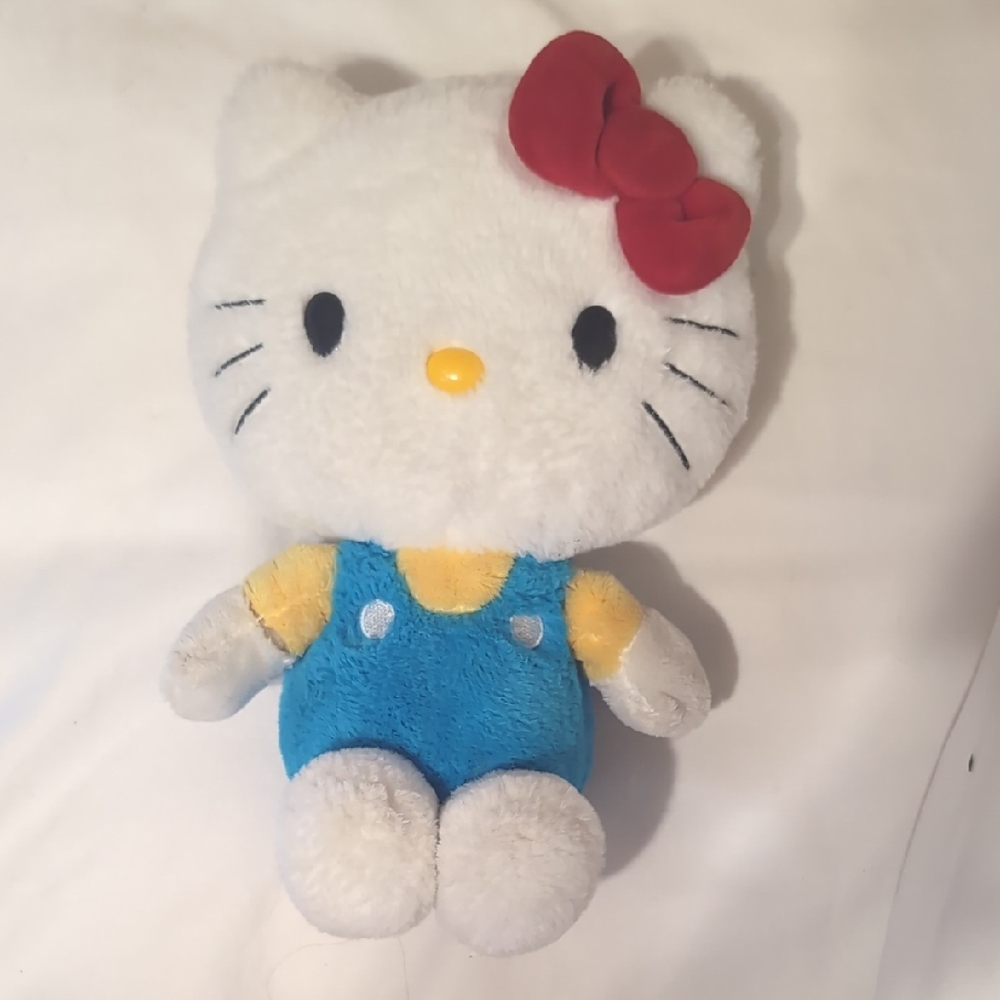 Hello Kitty Plush with Red Bow and Blue Outfit